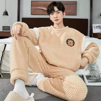 Осенне-зимний комплект мужской пижамы из кораллового флиса, теплая утепленная фланель, одежда для сна для молодых мальчиков, мягкая пижама большого размера для мужчин, домашняя одежда XL