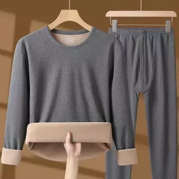 Осенне-зимний комплект нижнего белья из шерсти альпаки с круглым вырезом для мужчин и комплект из двух предметов: кашемировые кальсоны L чёрный