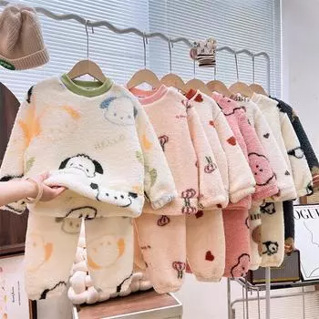 Осенне-зимний комплект пижам для девочек из 2 предметов с рисунком из мультфильма, фланель, мягкие топы для девочек, утепленные теплые штаны 80 красный