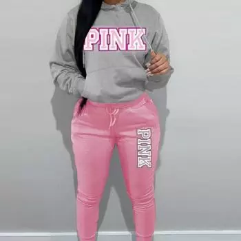 Осенне-зимний комплект с капюшоном для внешней торговли для отдыха, комплект санитарных брюк с буквенным принтом для женщин, удобный и модный запас S