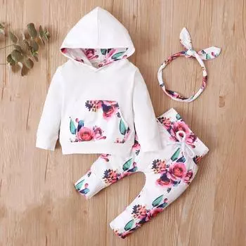 Осенне-зимний комплект свитера с капюшоном для маленьких девочек, аксессуары для волос 80 белый