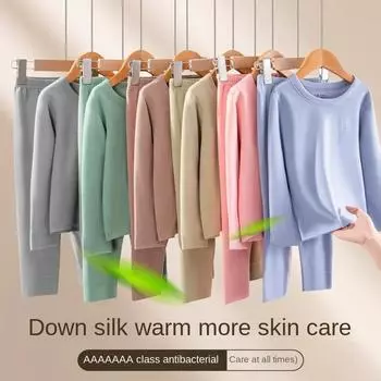 Осенне-зимний комплект термобелья для подростков и детей, толстое двухстороннее начесаное шёлковое теплое нижнее белье для мальчиков и девочек, длинные кальсоны 100cm синий