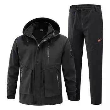 Осенне-зимний комплект водонепроницаемой плюшевой и толстой камуфляжной одежды для мужской рабочей одежды, теплая рабочая одежда, износостойкая и устойчивая к разрыву 165 чёрный