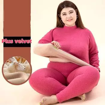 Осенне-зимний комплект женского термобелья из овечьей шерсти и верблюжьего флиса, топ + штаны 2XL чёрный