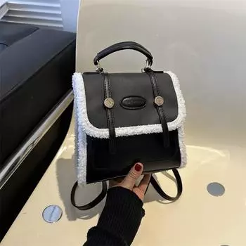 Осенне-зимний контрастный цвет ретро рюкзак сумка женская 2024 новый простой иностранный стиль одно плечо сумка повседневная сумка-мессенджер чёрный