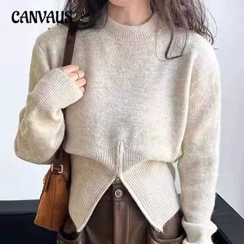 Осенне-зимний короткий свитер на молнии, женский свитер с круглым вырезом и приталенным воротником One Size чёрный