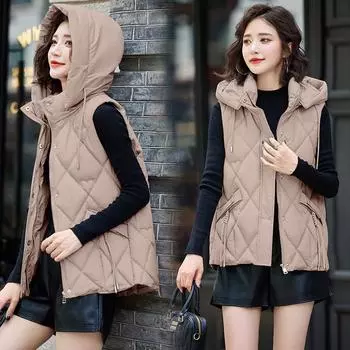 Осенне-зимний короткий жилет из хлопка, новая корейская версия, универсальный жилет, куртка, большой размер, утолщенный теплый жилет L бежевый