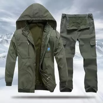 Осенне-зимний костюм рабочей одежды для мужчин с бархатной, морозо- и ветронепроницаемой, теплой и износостойкой защитной одеждой для работ на стройке 165/M