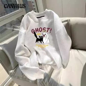 Осенне-зимний круглый вырез большого размера свободный женский парный свитер с длинным рукавом с подкладкой M