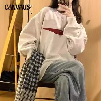 Осенне-зимний круглый вырез большого размера свободный женский парный свитер с длинным рукавом с подкладкой M серый/белый