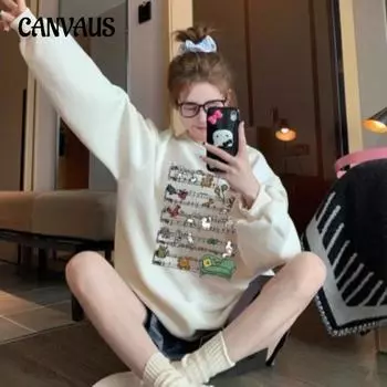 Осенне-зимний круглый вырез большого размера свободный женский парный свитер с длинным рукавом с подкладкой M белый