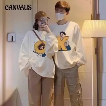 Осенне-зимний круглый вырез большого размера свободный женский парный свитер с длинным рукавом с подкладкой M