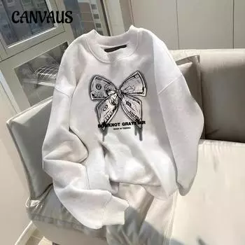 Осенне-зимний круглый вырез большого размера свободный женский парный свитер с длинным рукавом с подкладкой M