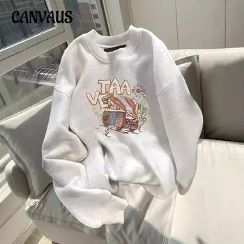 Осенне-зимний круглый вырез большого размера свободный женский парный свитер с длинным рукавом с подкладкой M