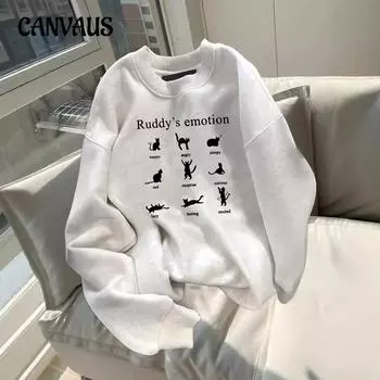 Осенне-зимний круглый вырез большого размера свободный женский парный свитер с длинным рукавом с подкладкой M