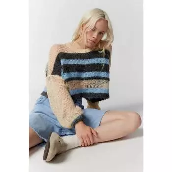 Осенне-зимний круглый вырез с длинным рукавом, яркие полосы, свободный повседневный короткий полосатый трикотаж S красный