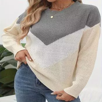 Осенне-зимний круглый вырез шерстяной пуловер вязаный свободный свитер S серый