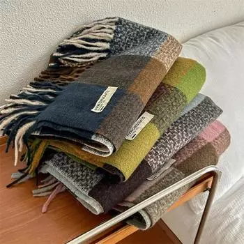 Осенне-зимний квадратный клетчатый шарф для женщин, модный теплый мягкий вощеный шарф-шаль с бахромой above 175cm