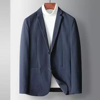 Осенне-зимний легкий роскошный деловой пиджак в стиле «один на один» для людей среднего возраста и молодежи, однотонный, из микроэластичного материала 170 чёрный