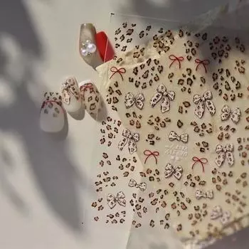 Осенне-зимний леопардовый принт для ногтей, самоклеящиеся наклейки, модные банты, самодельные наклейки для ногтей, креативные самодельные украшения для ногтей, подарки A1