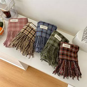 Осенне-зимний милый имитация кашемира клетчатый шарф женский милый сестринский милый мягкий восковой теплый шаль шарф Above 175cm