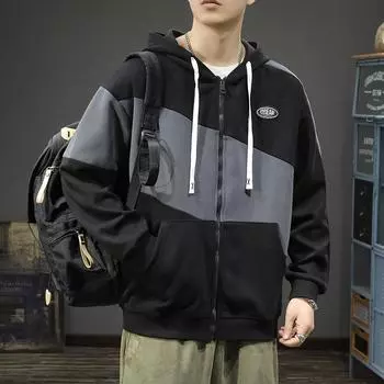 Осенне-зимний модный брендовый кардиган с капюшоном, подходящий по цвету, мужской свободный свитер большого размера, американская тяжелая повседневная куртка, спортивная куртка M серый