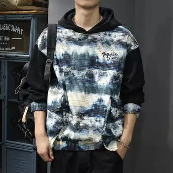 Осенне-зимний модный фирменный дизайн Sense масляная живопись печать капюшон свитер мужской свободный большой размер американский тяжелый повседневный пуловер куртка M