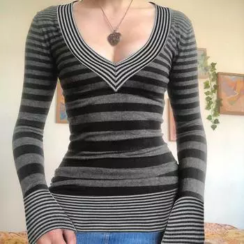 Осенне-зимний модный полосатый вязаный свитер, футболка с v-образным вырезом, шикарные женские повседневные пуловеры в стиле Харадзюку, винтажные эстетические топы S