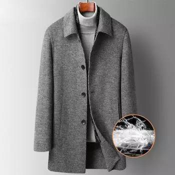 Осенне-зимний модный шарф, съемная пуховая подкладка, двухстороннее шерстяное пальто, мужское шерстяное пальто средней длины M