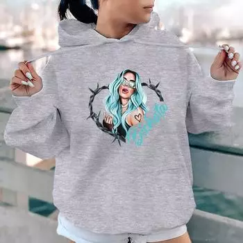 Осенне-зимний модный свитер с капюшоном и принтом в виде букв на плечах и рукавах из флиса, женская одежда XS серый