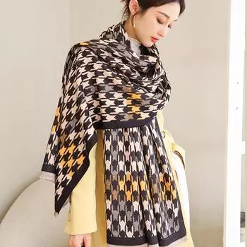 Осенне-зимний модный теплый шарф в ломаную клетку, женский платок, студенческий, ветрозащитный оранжевый/чёрный