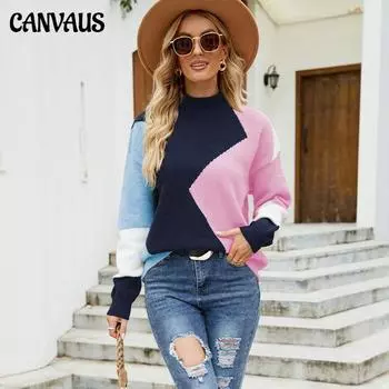 Осенне-зимний модный вязаный свитер с круглым вырезом и цветной вышивкой, свободный комплект, женский свитер с высоким воротником и половиной головы S кофейный