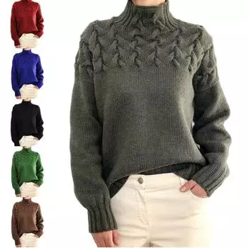 Осенне-зимний модный женский пуловер с высоким воротником и длинными рукавами S хаки