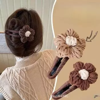 Осенне-зимний молочно-кофейный цветной шерстяной цветок-утиный клюв заколка-шпилька для волос Половина волос Женская модная заколка