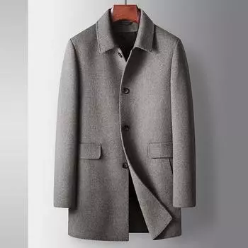 Осенне-зимний молодежный деловой тренч на утином пуху со средними и длинными лацканами, теплый двухсторонний твидовый тренч 170 верблюд