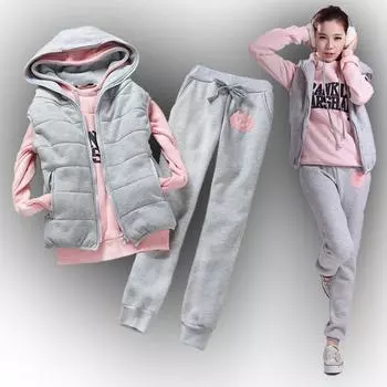 Осенне-зимний мягкий и утолщенный свитер большого размера, женский жилет, женский повседневный костюм из трех предметов M розовый