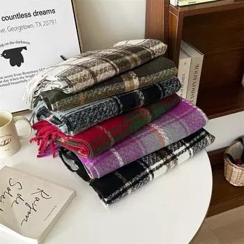 Осенне-зимний мягкий липкий клетчатый шарф, женская кашемировая модная теплая шаль 196x65cm