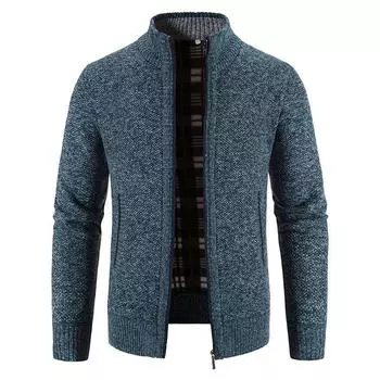 Осенне-зимний мужской бархатный толстый кардиган с воротником-стойкой, свитер, теплый свитер, пальто, кардиган на молнии, мужской тренд L темно-серого
