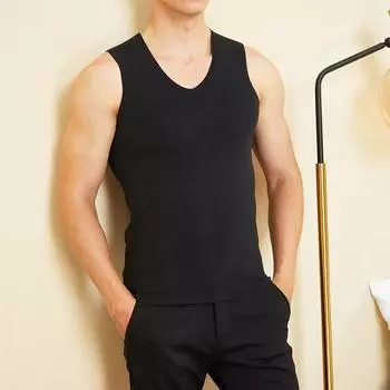 Осенне-зимний мужской бесшовный теплый жилет, толстый бархатный жилет без рукавов, базовая пижама для мужчин, мужская майка без рукавов L темно-синий