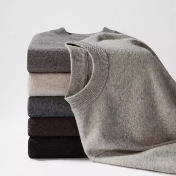 Осенне-зимний мужской деловой свитер-полуводолазка класса люкс с круглым вырезом, однотонный, с низом, трикотажный свитер M