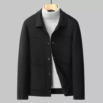 Осенне-зимний мужской двусторонний твидовый пиджак ручной работы, модный повседневный воротник с лацканами, японская оснастка, шерстяная куртка для мужчин M чёрный