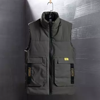 Осенне-зимний мужской хлопковый жилет, утолщенная теплая хлопковая майка, повседневный воротник, однотонный, большие ярды, наружная одежда, хлопковые плечи M