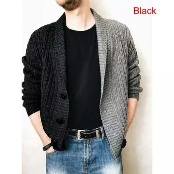 Осенне-зимний мужской кардиган-свитер, двухцветная свободная вязаная куртка с v-образным вырезом, пальто XXL темно-серого