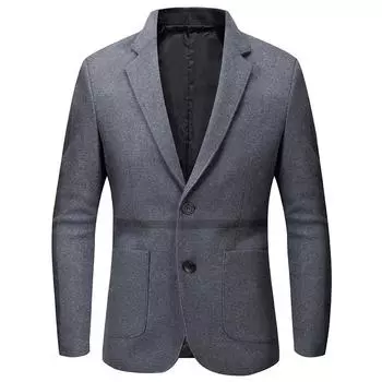 Осенне-зимний мужской костюм, модная нашивка, сумка, повседневный шерстяной маленький костюм, мужской пиджак 170 серый