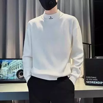 Осенне-зимний мужской ложный трикотаж из двух предметов, полуводолазка, свободный молодежный модный свитер контрастного цвета, минималистичный теплый свитер M чёрный