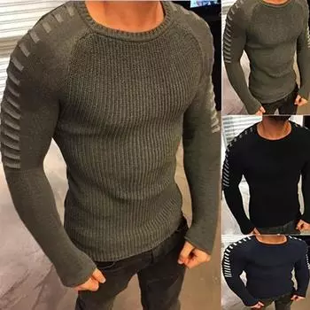 Осенне-зимний мужской облегающий вязаный топ с длинным рукавом и круглым вырезом XL