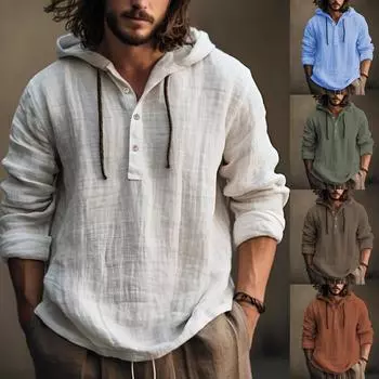 Осенне-зимний мужской однотонный хлопковый свитер с длинным рукавом из конопли, повседневный свитер с капюшоном L