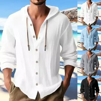 Осенне-зимний мужской однотонный хлопковый свитер с длинным рукавом из конопли, повседневный свитер с капюшоном L чёрный