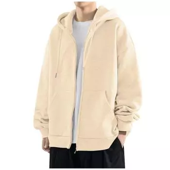 Осенне-зимний мужской однотонный кардиган, свободный большой свитер с капюшоном M