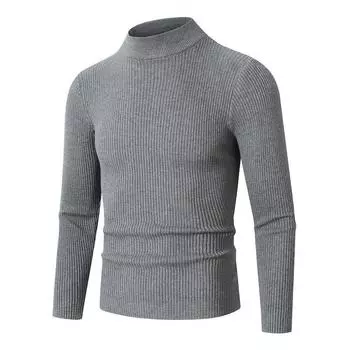 Осенне-зимний мужской однотонный полуводолазный свитер для мужчин в европейском и американском стиле, облегающий полосатый свитер с низом, вязаный свитер для мужчин M тёмно-синий